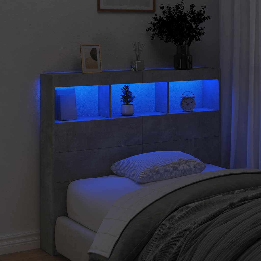 vidaXL Armoire tête de lit avec LED gris béton 120x17x102 cm