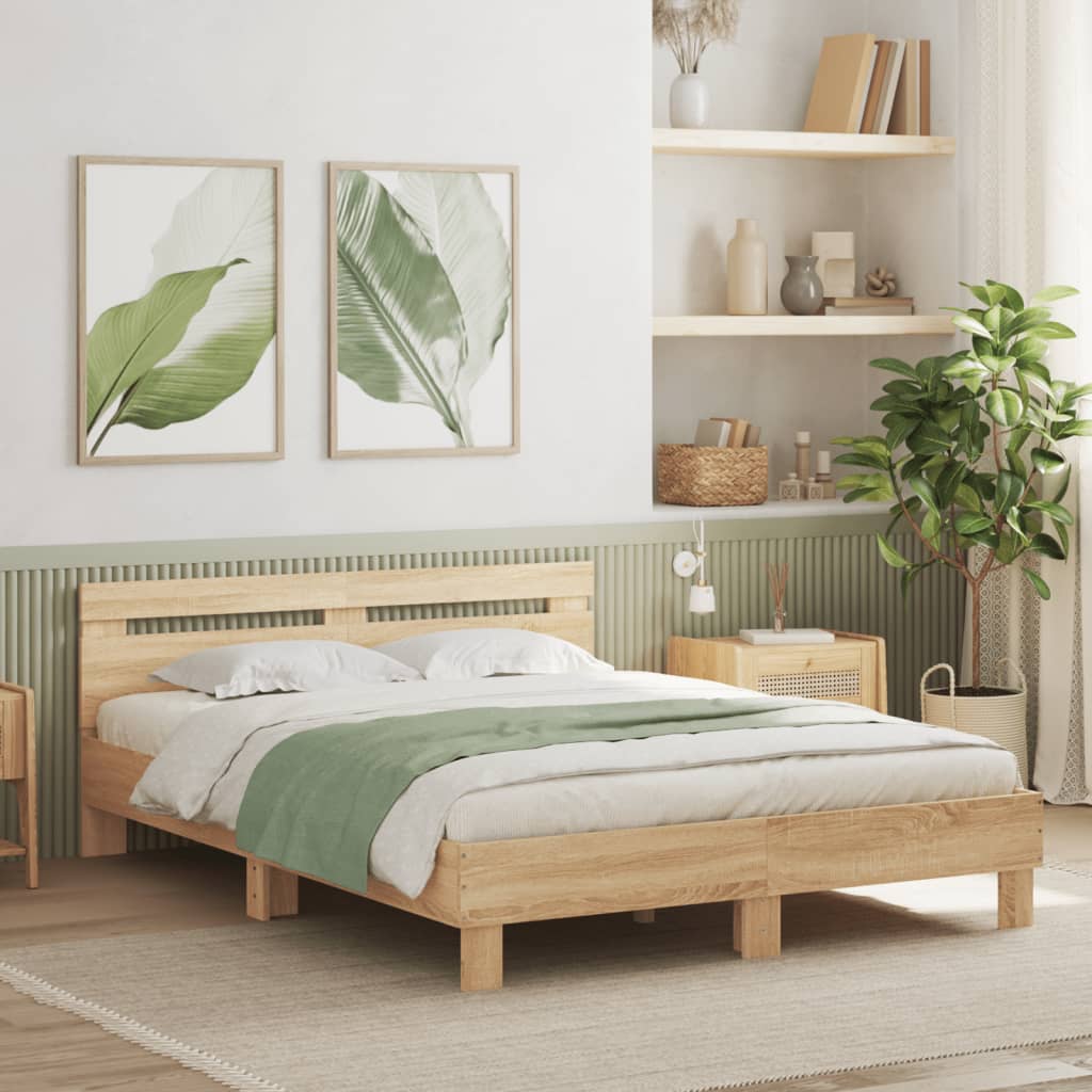 vidaXL Cadre de lit avec tête de lit chêne sonoma 150x200 cm