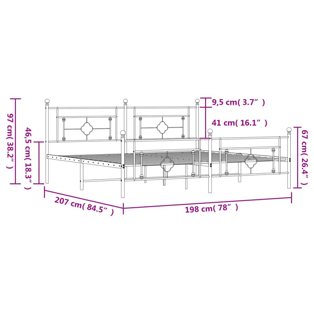 vidaXL Cadre de lit métal sans matelas avec pied de lit noir 193x203cm