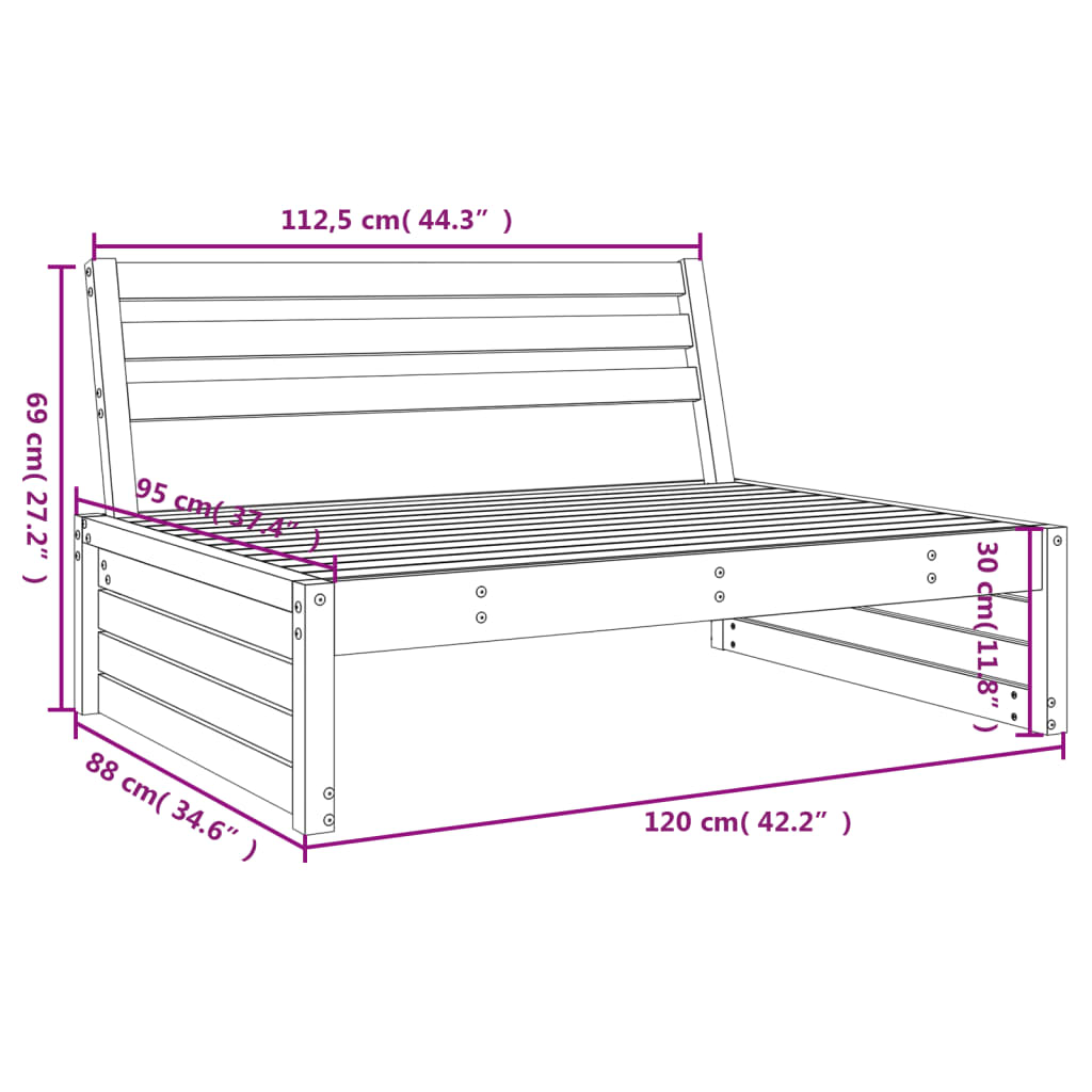 vidaXL Canapé central de jardin 120x80 cm bois de pin massif