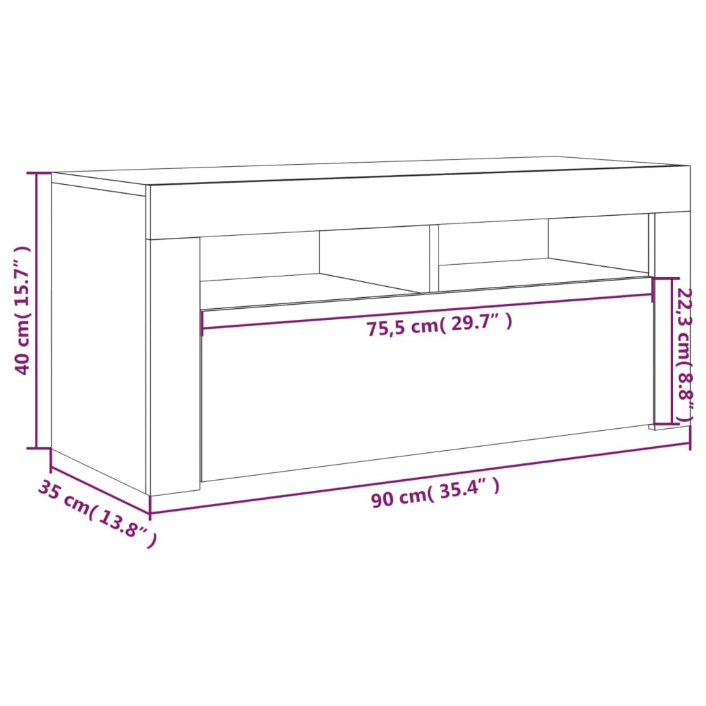 vidaXL Meuble TV avec lumières LED Sonoma gris 90x35x40 cm