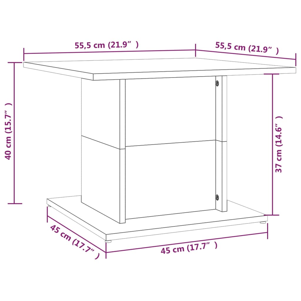 vidaXL Table basse gris béton 55,5x55,5x40 cm bois d'ingénierie