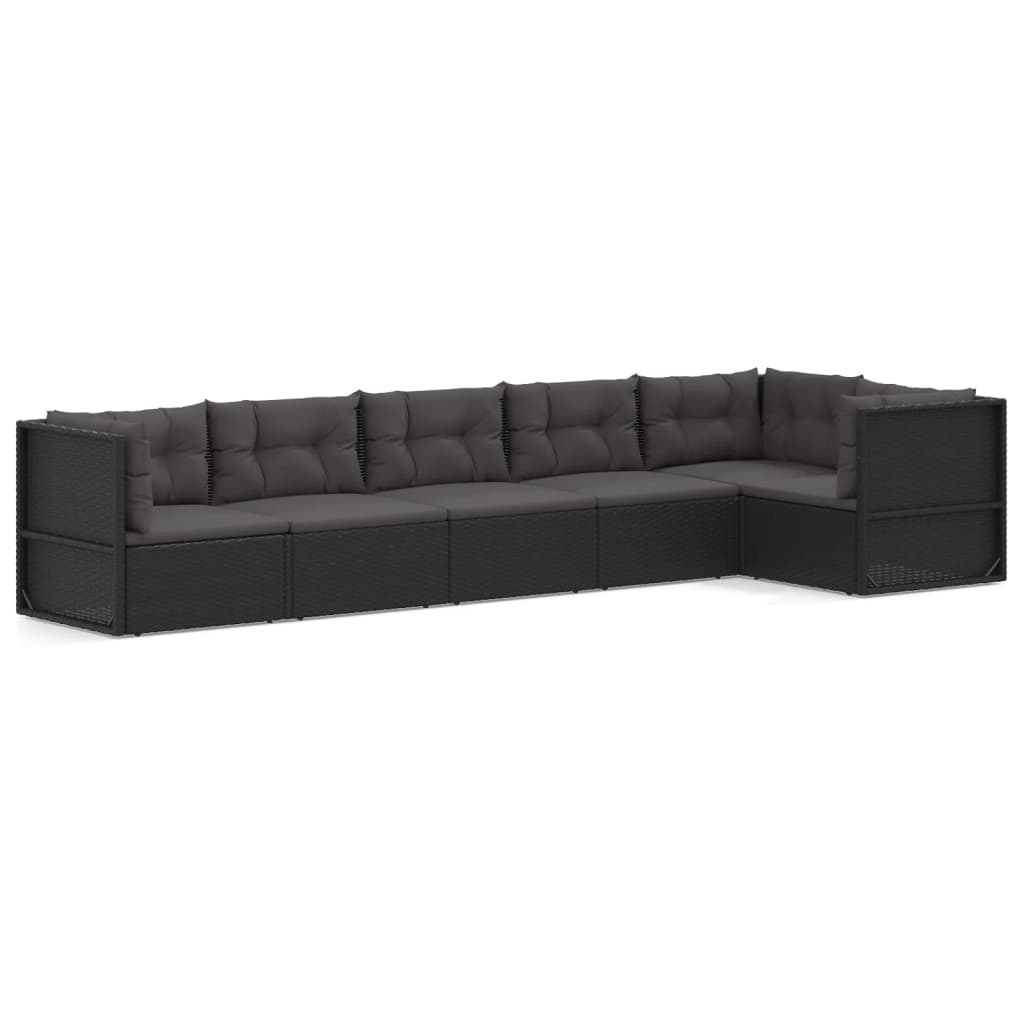 vidaXL Salon de jardin 6 pcs avec coussins Noir Résine tressée