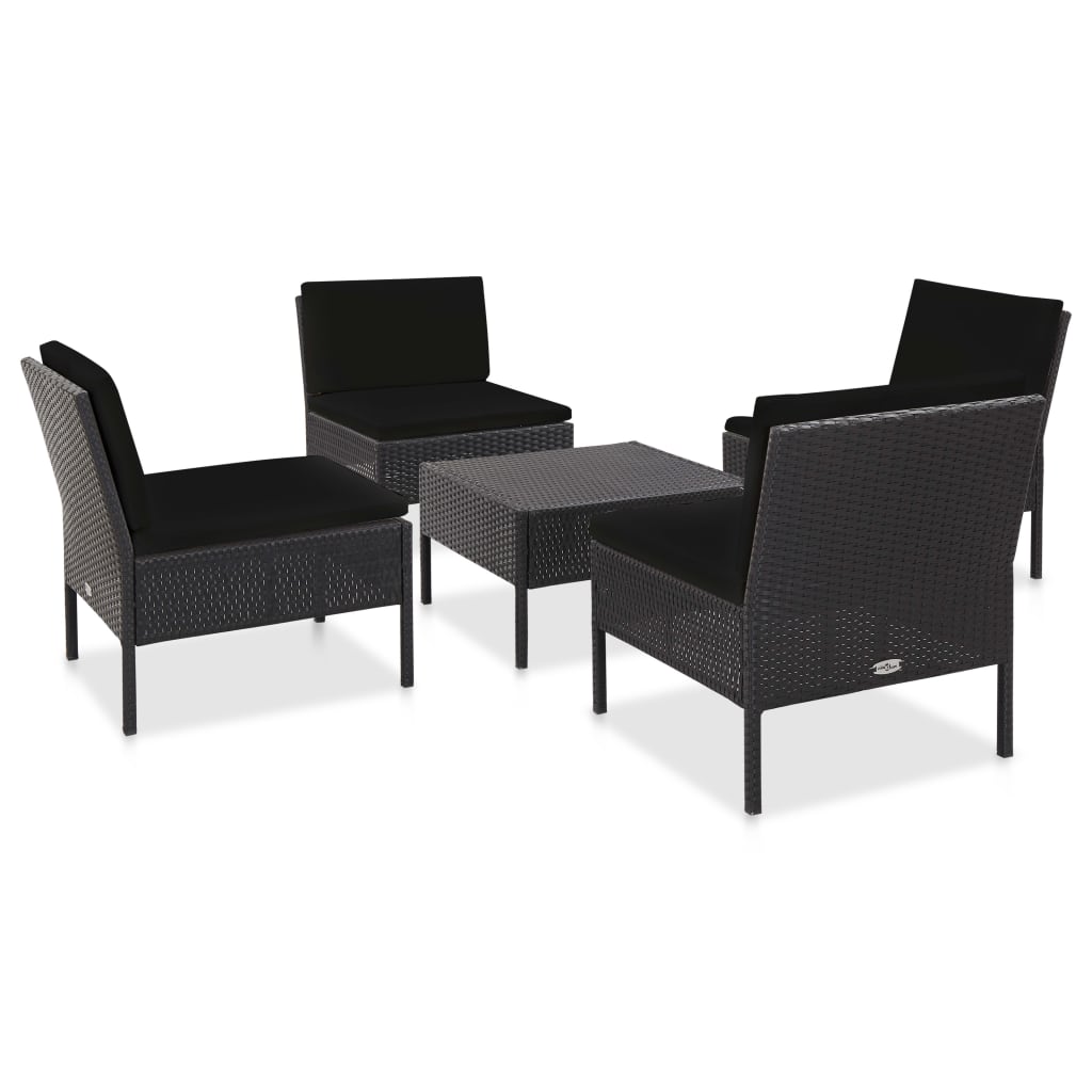 vidaXL Salon de jardin 5 pcs avec coussins Résine tressée Noir