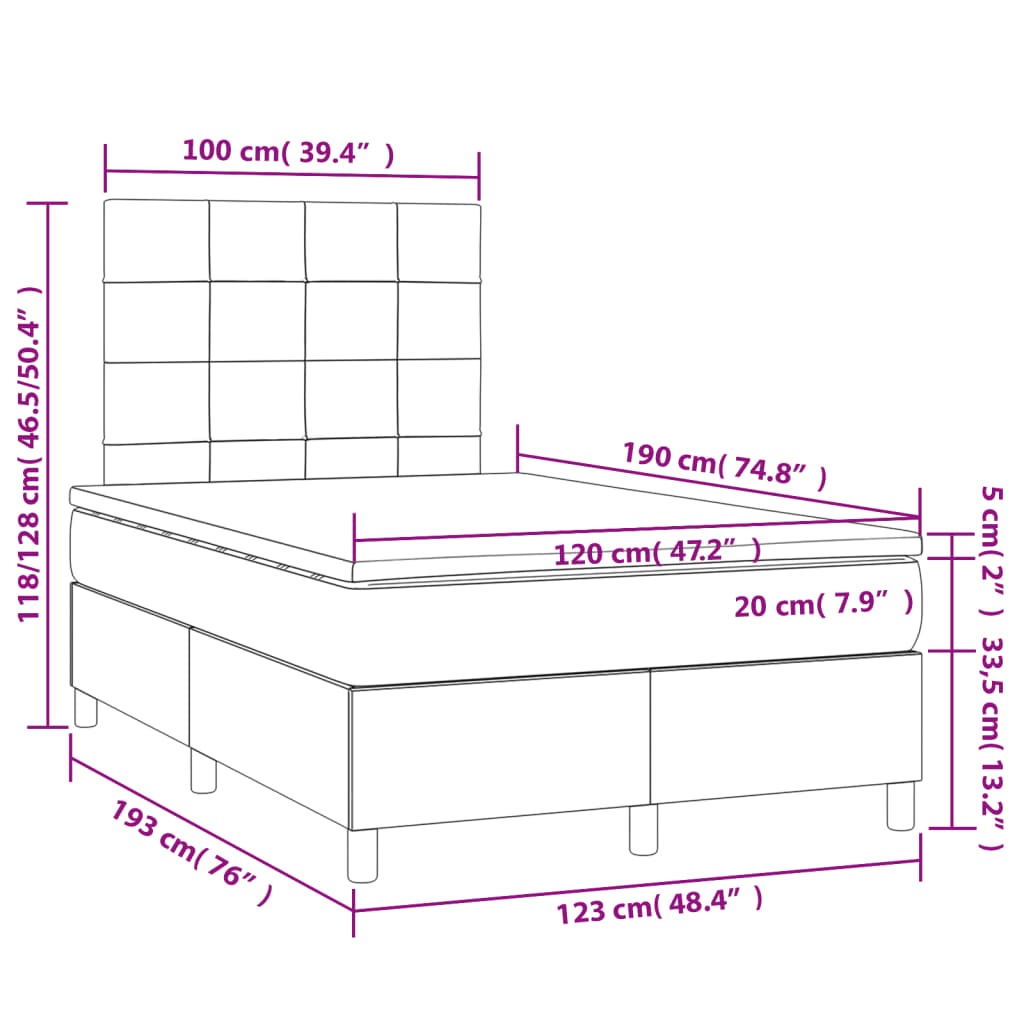 vidaXL Sommier à lattes de lit avec matelas crème 120x190 cm tissu