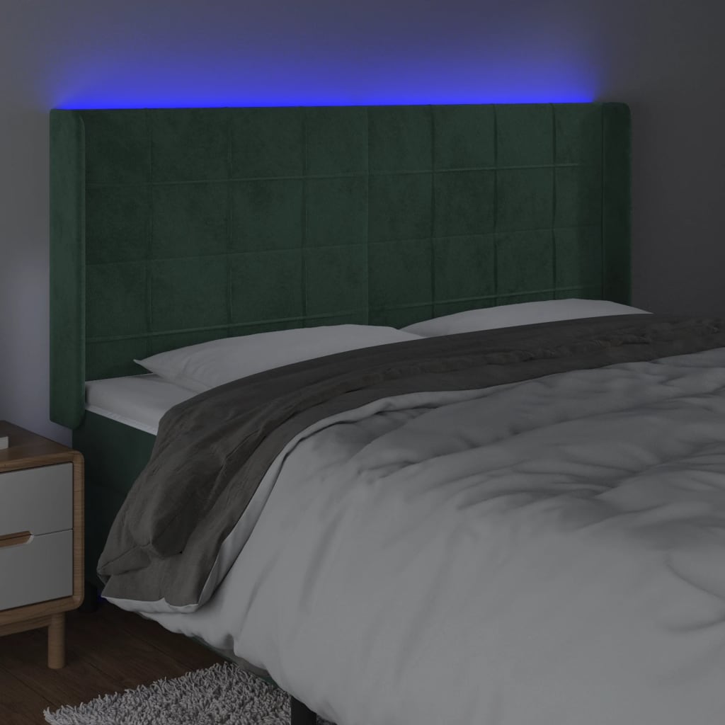 vidaXL Tête de lit à LED Vert foncé 203x16x118/128 cm Velours