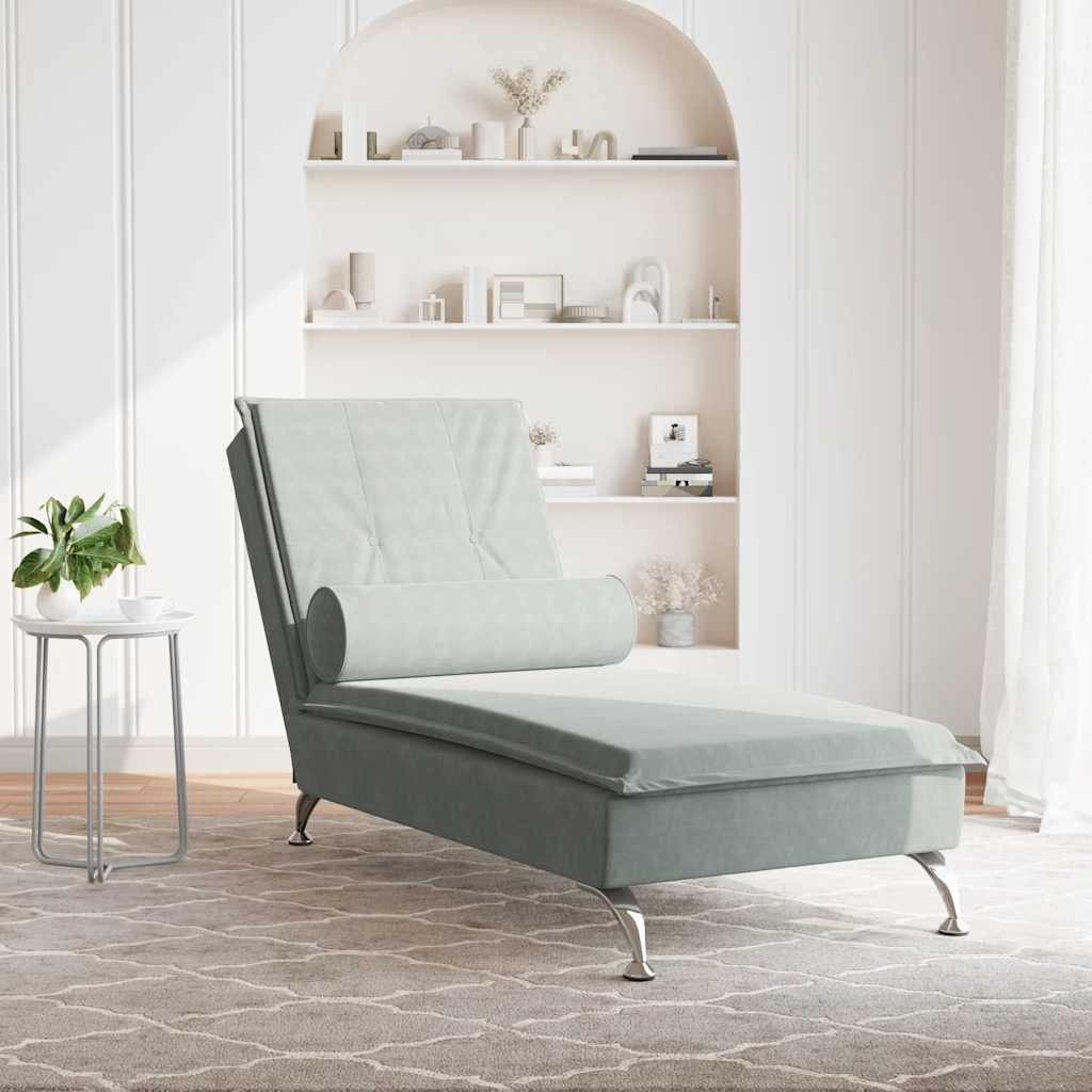 vidaXL Chaise longue de massage avec traversin gris clair velours