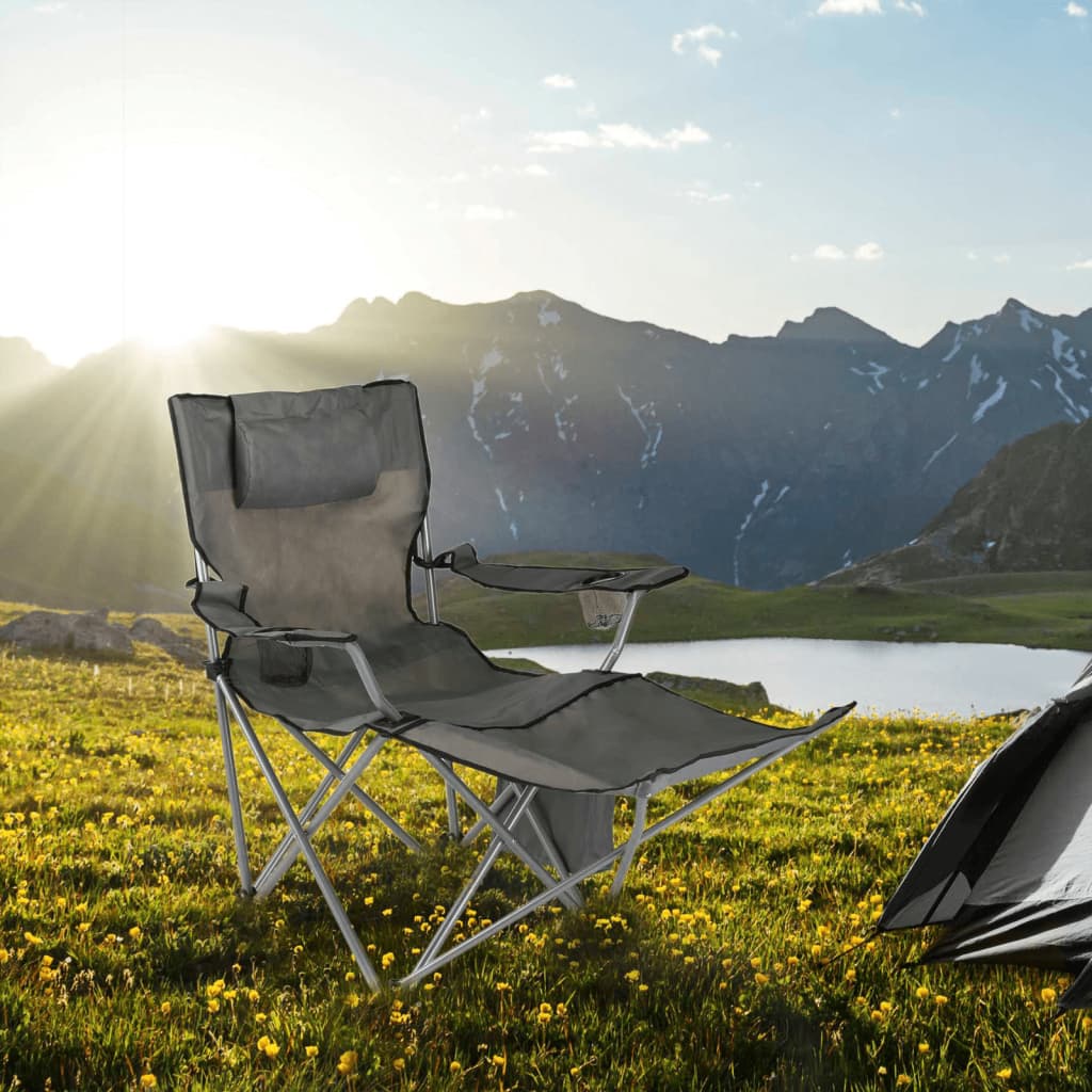HI Chaise de camping de luxe avec repose-pieds Anthracite