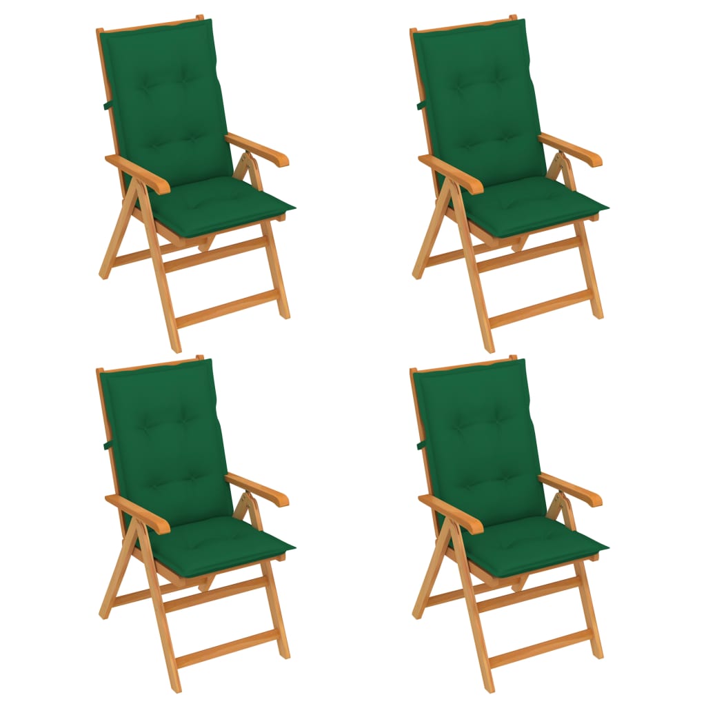 vidaXL Chaises de jardin 4 pcs avec coussins vert Bois de teck massif