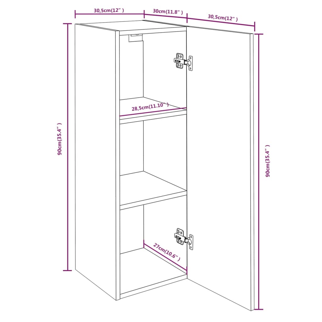 vidaXL Meubles TV Sonoma gris 30,5x30x90 cm Bois d'ingénierie