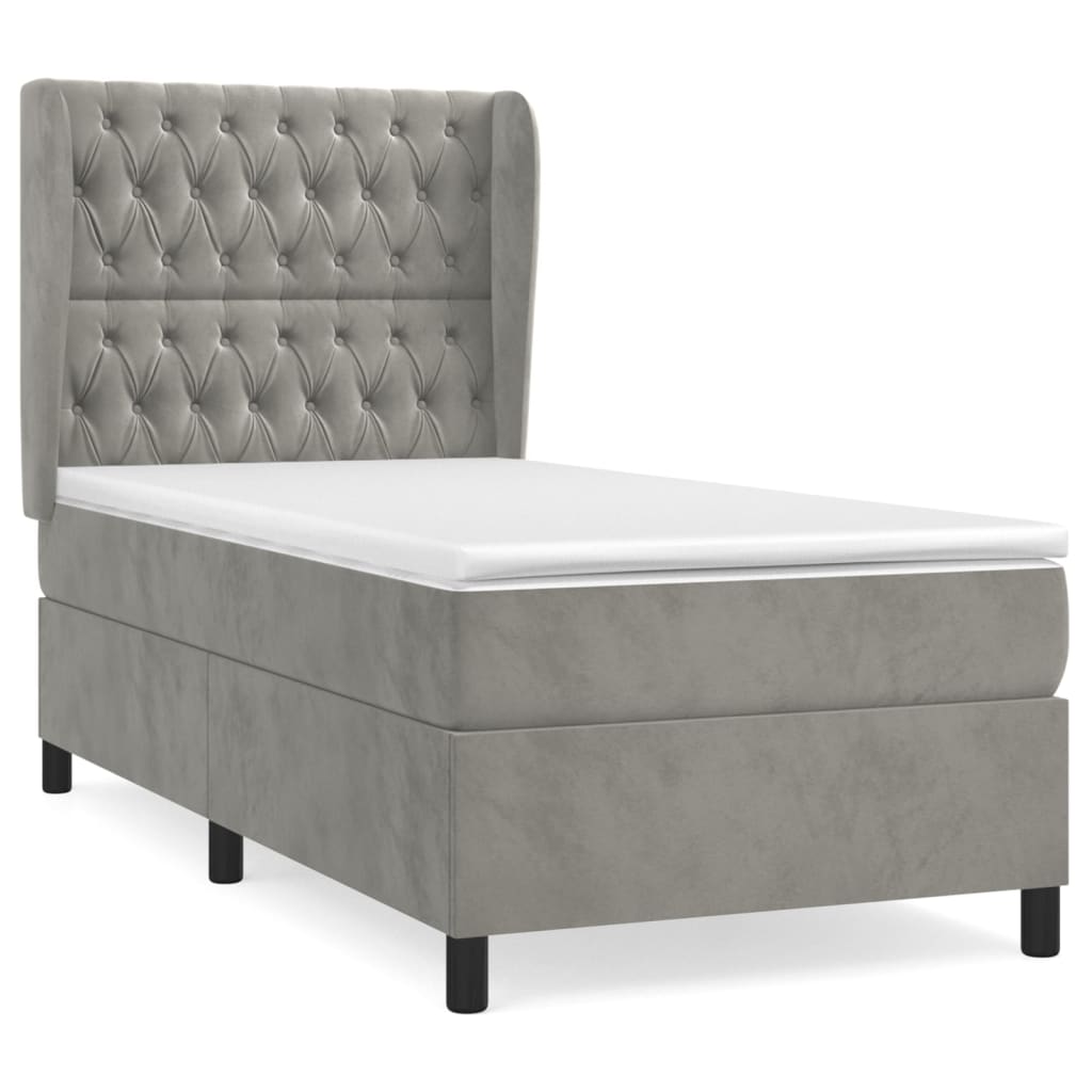 vidaXL Sommier à lattes de lit et matelas Gris clair 90x200 cm Velours