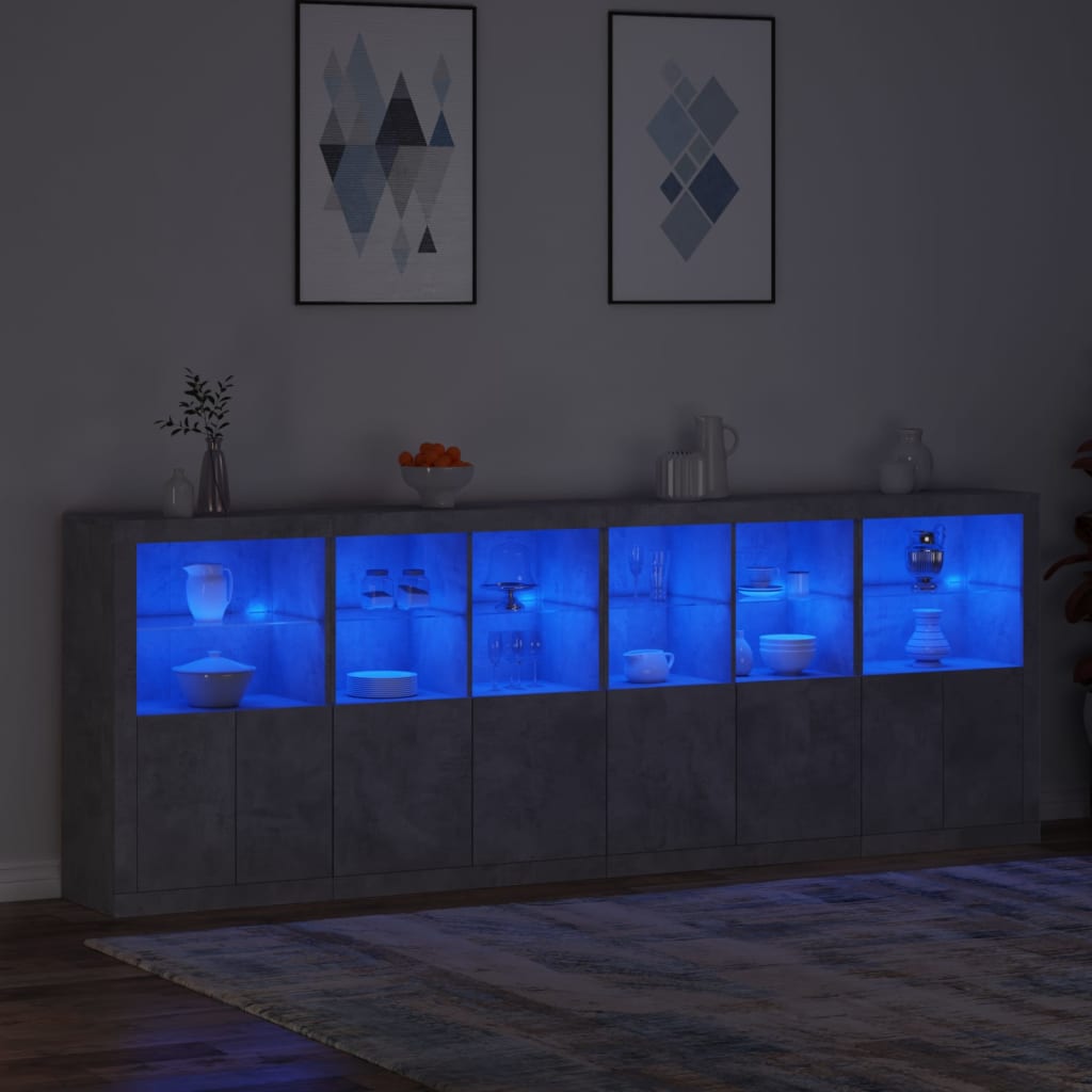 vidaXL Buffet avec lumières LED gris béton 283x37x100 cm