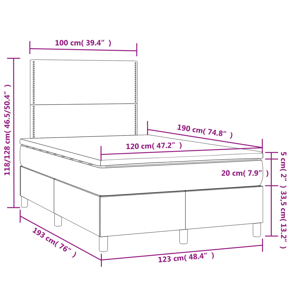 vidaXL Sommier à lattes de lit matelas et LED crème 120x190 cm tissu