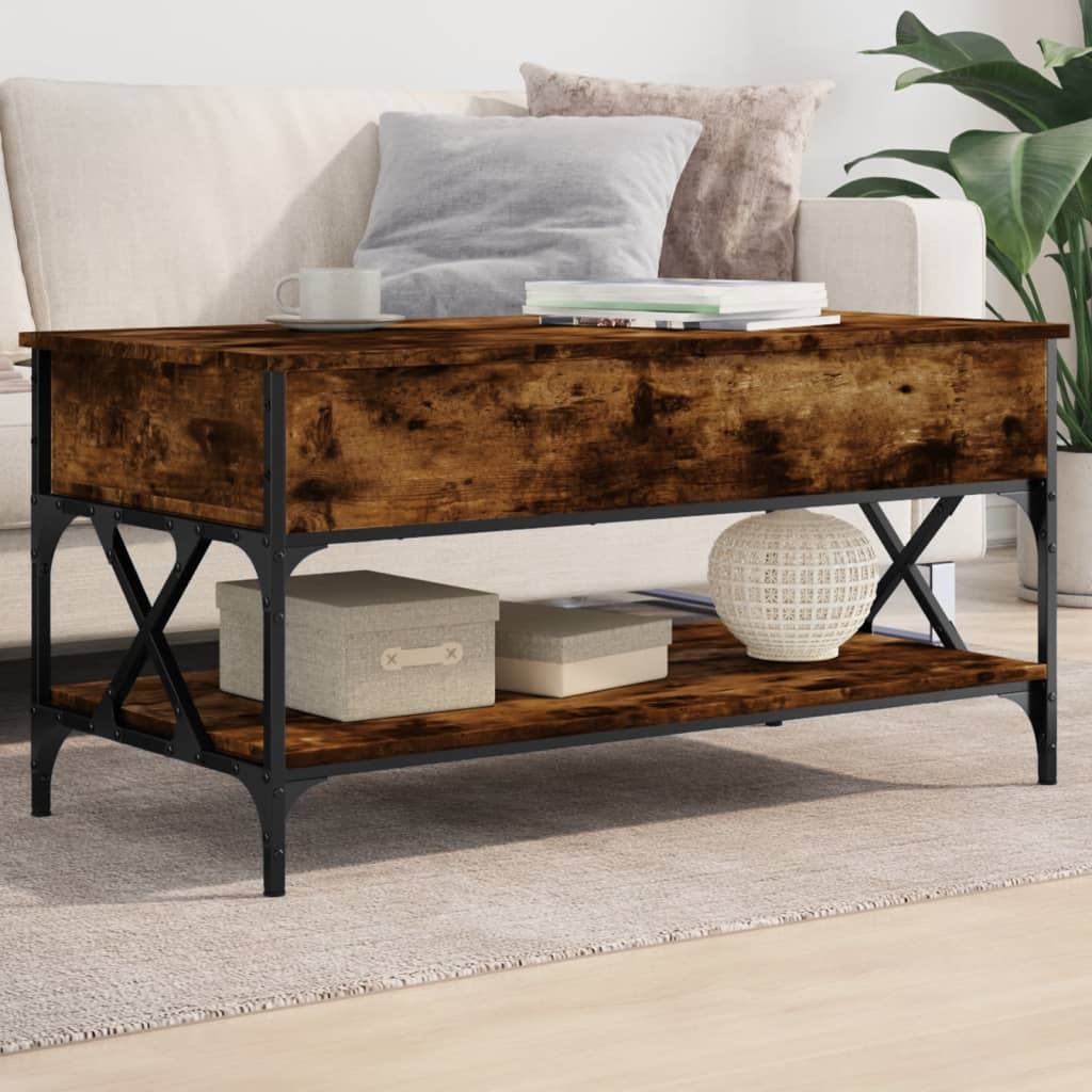 vidaXL Table basse chêne fumé 100x50x50 cm bois d'ingénierie et métal