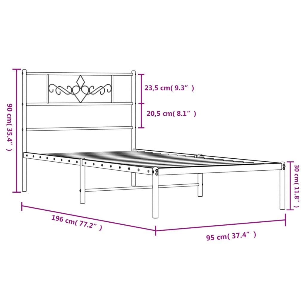 vidaXL Cadre de lit métal sans matelas avec tête de lit blanc 90x190cm