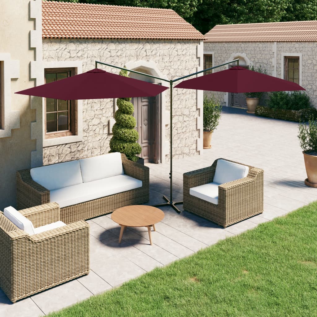 vidaXL Parasol double avec mât en acier Rouge bordeaux 600 cm