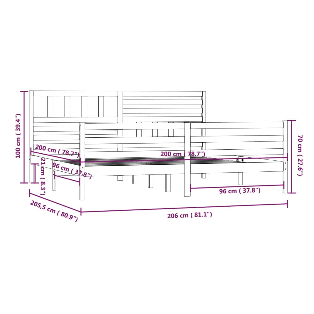 vidaXL Cadre de lit Bois massif 200x200 cm