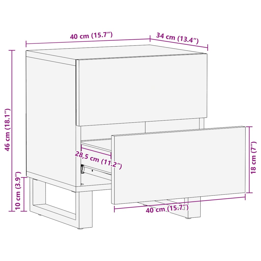 vidaXL Table de chevet 40x34x46 cm bois massif de récupération