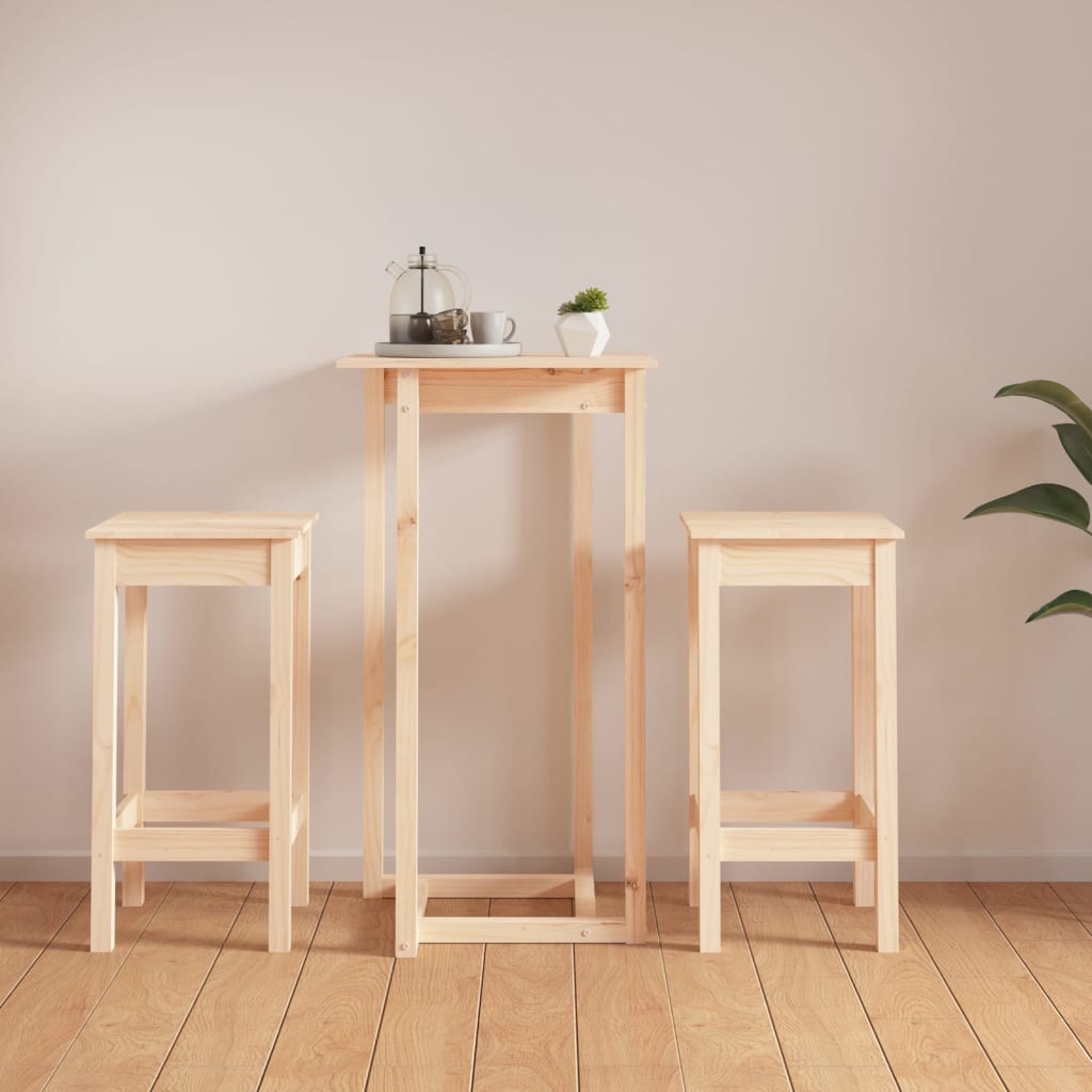 vidaXL Ensemble de bar 3 pcs Bois de pin massif