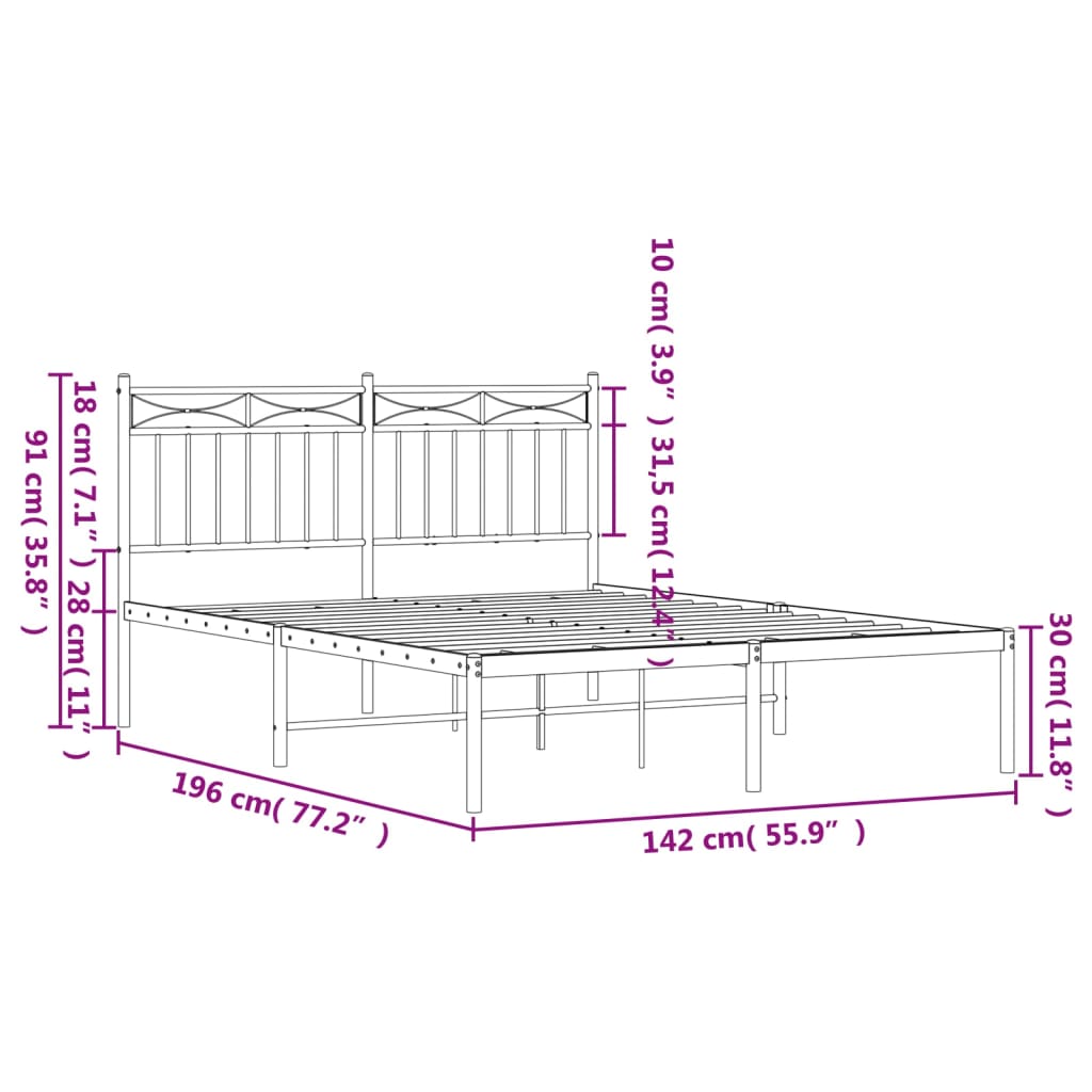 vidaXL Cadre de lit métal sans matelas et tête de lit blanc 135x190 cm