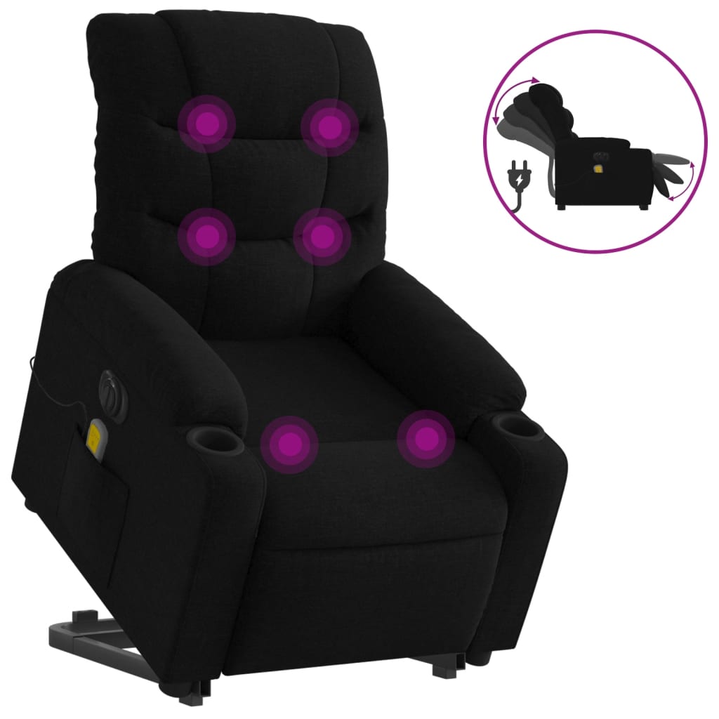 vidaXL Fauteuil inclinable de massage électrique Noir Tissu