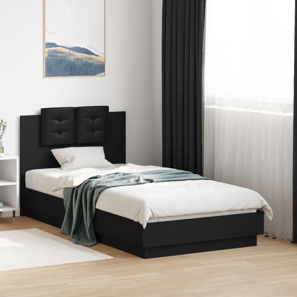 vidaXL Cadre de lit avec tête de lit et lumières LED noir 75x190 cm