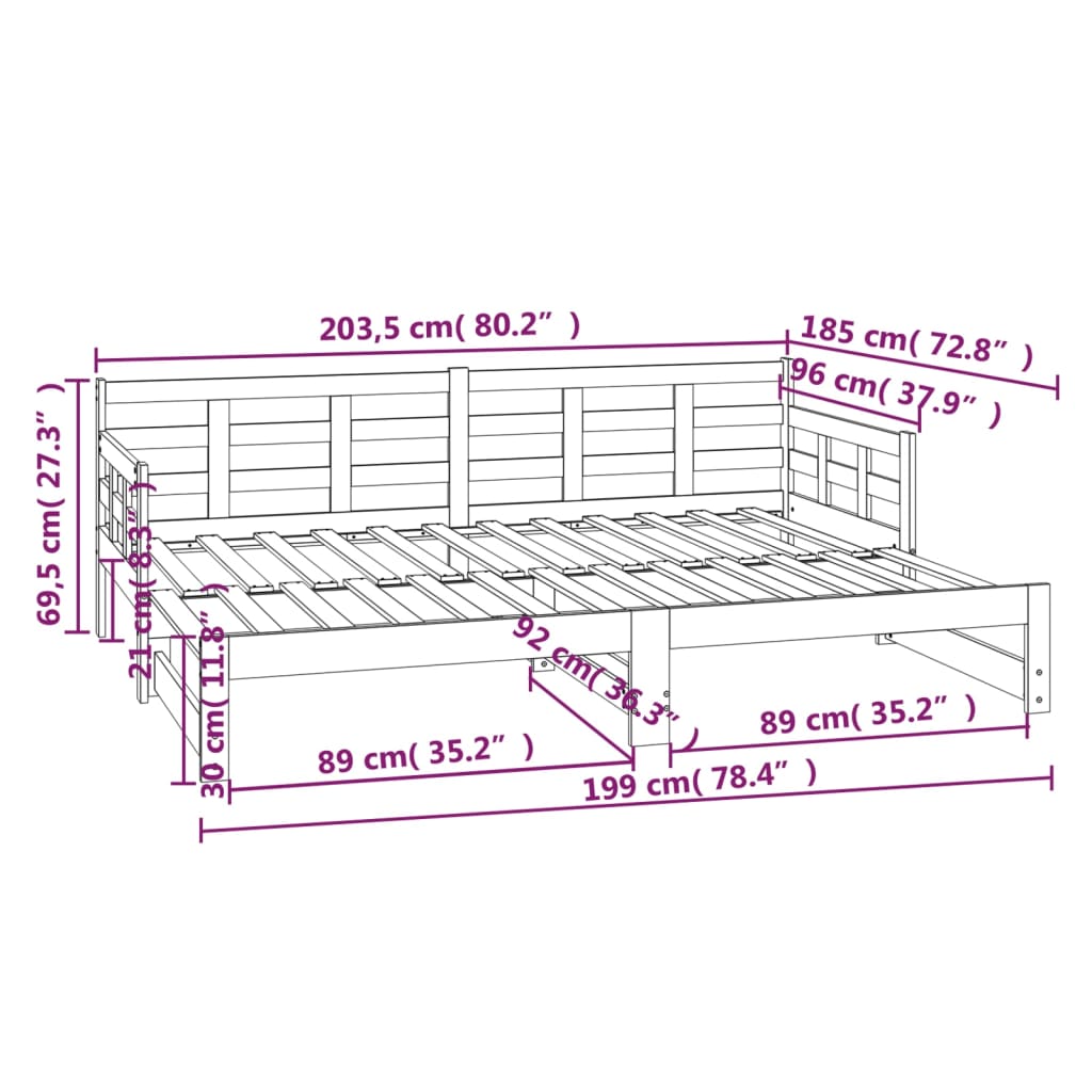 vidaXL Lit coulissant sans matelas blanc 2x(90x200) cm