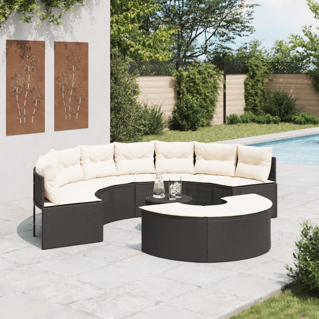 vidaXL Salon de jardin 3 pcs demi-rond noir résine tressée