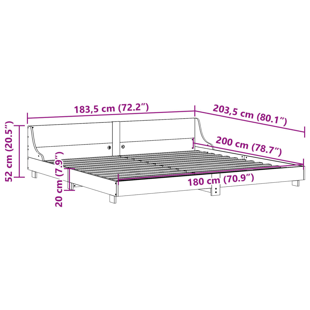 vidaXL Cadre de lit sans matelas blanc 180x200 cm bois massif de pin