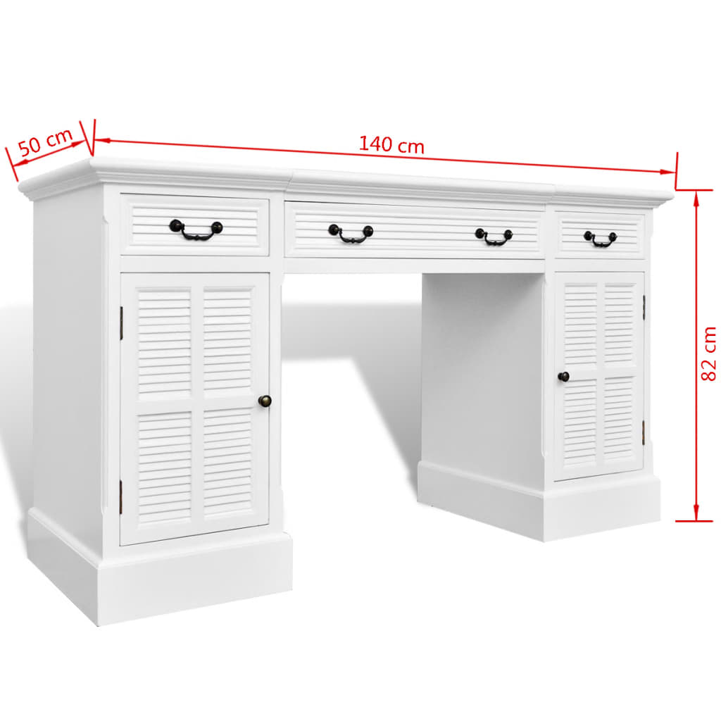 Bureau blanc à double piédestal avec armoires et tiroirs