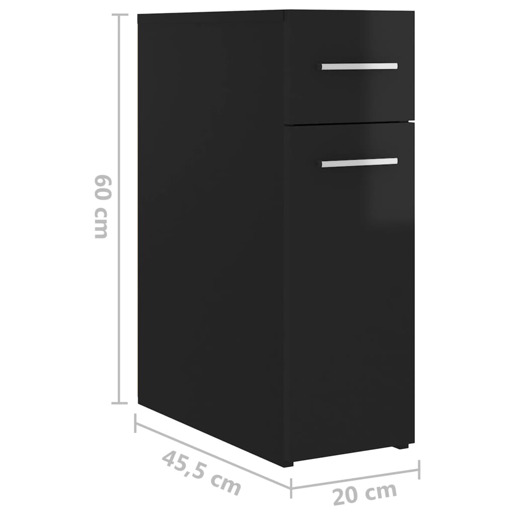 vidaXL Armoire d'apothicaire Noir brillant 20x45,5x60 cm Aggloméré
