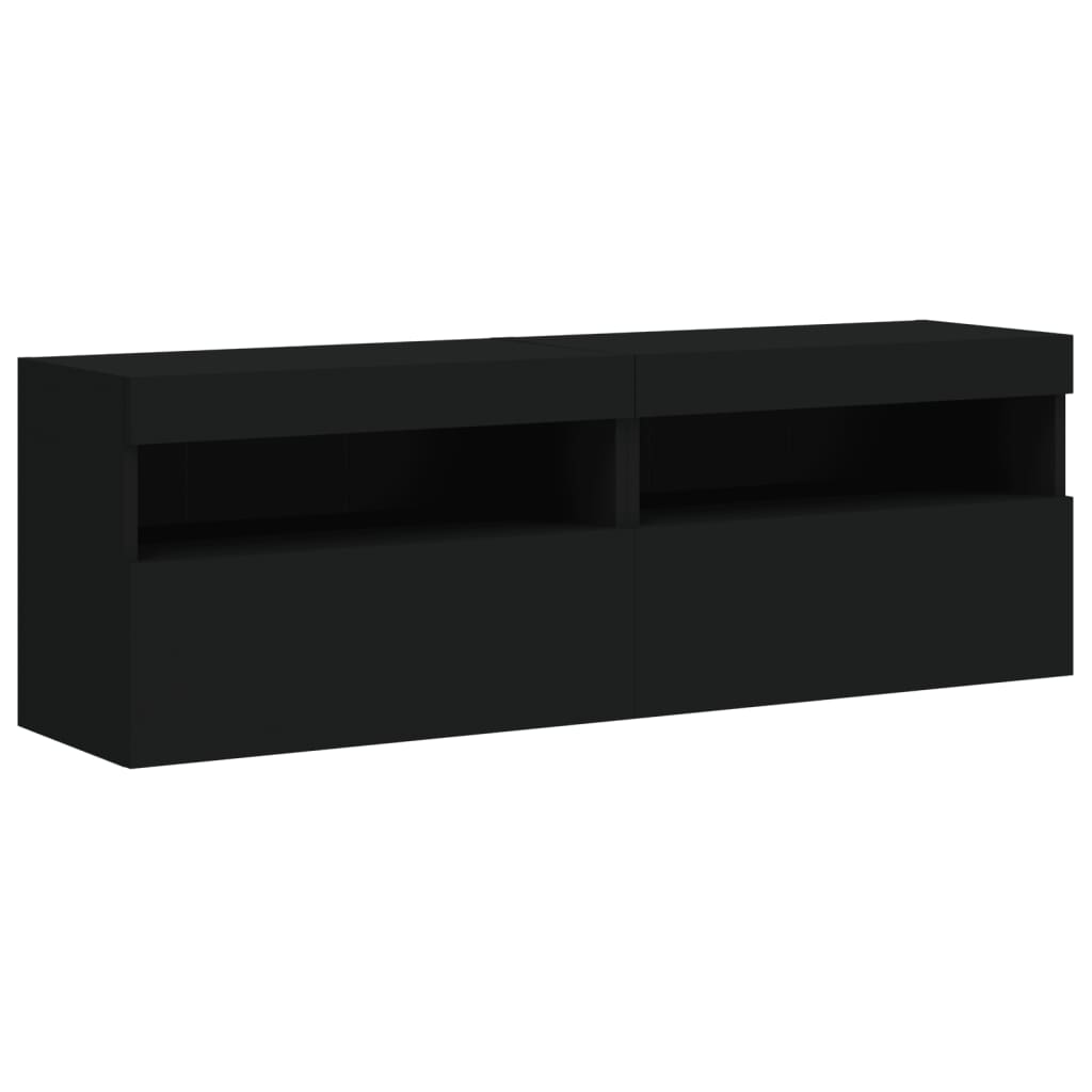 vidaXL Meubles TV muraux avec lumières LED 2 pcs noir 60x30x40 cm