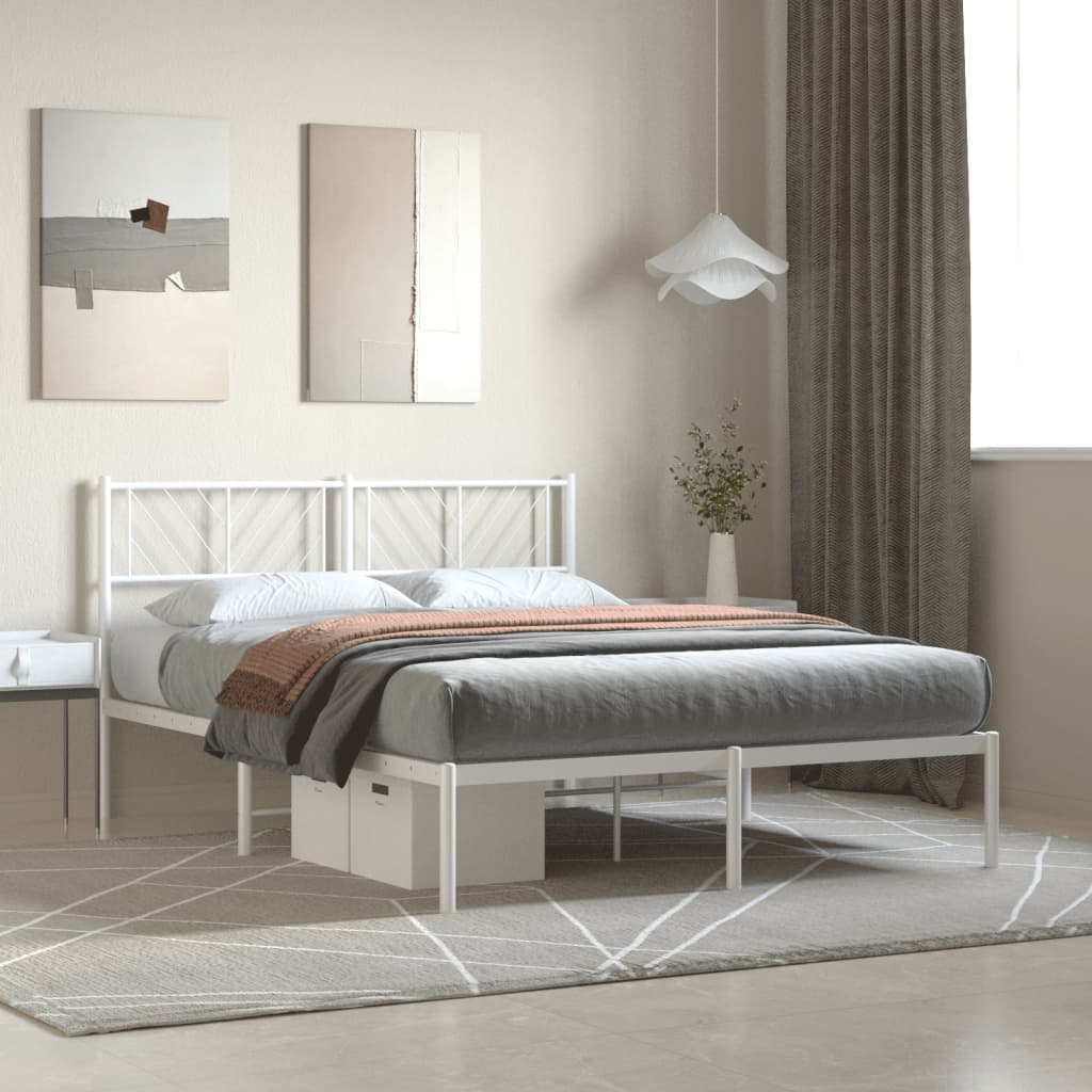 vidaXL Cadre de lit métal sans matelas et tête de lit blanc 135x190 cm