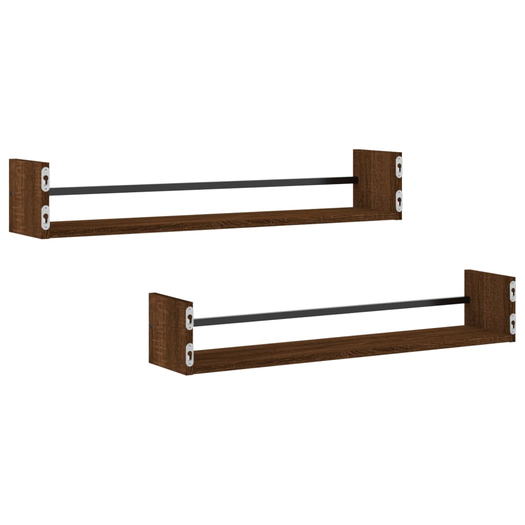 vidaXL Étagères murales avec barres 2 pcs chêne marron 80x16x14 cm