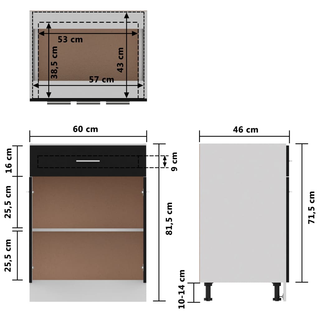 vidaXL Armoire de plancher à tiroir Noir 60x46x81,5 cm Bois ingénierie