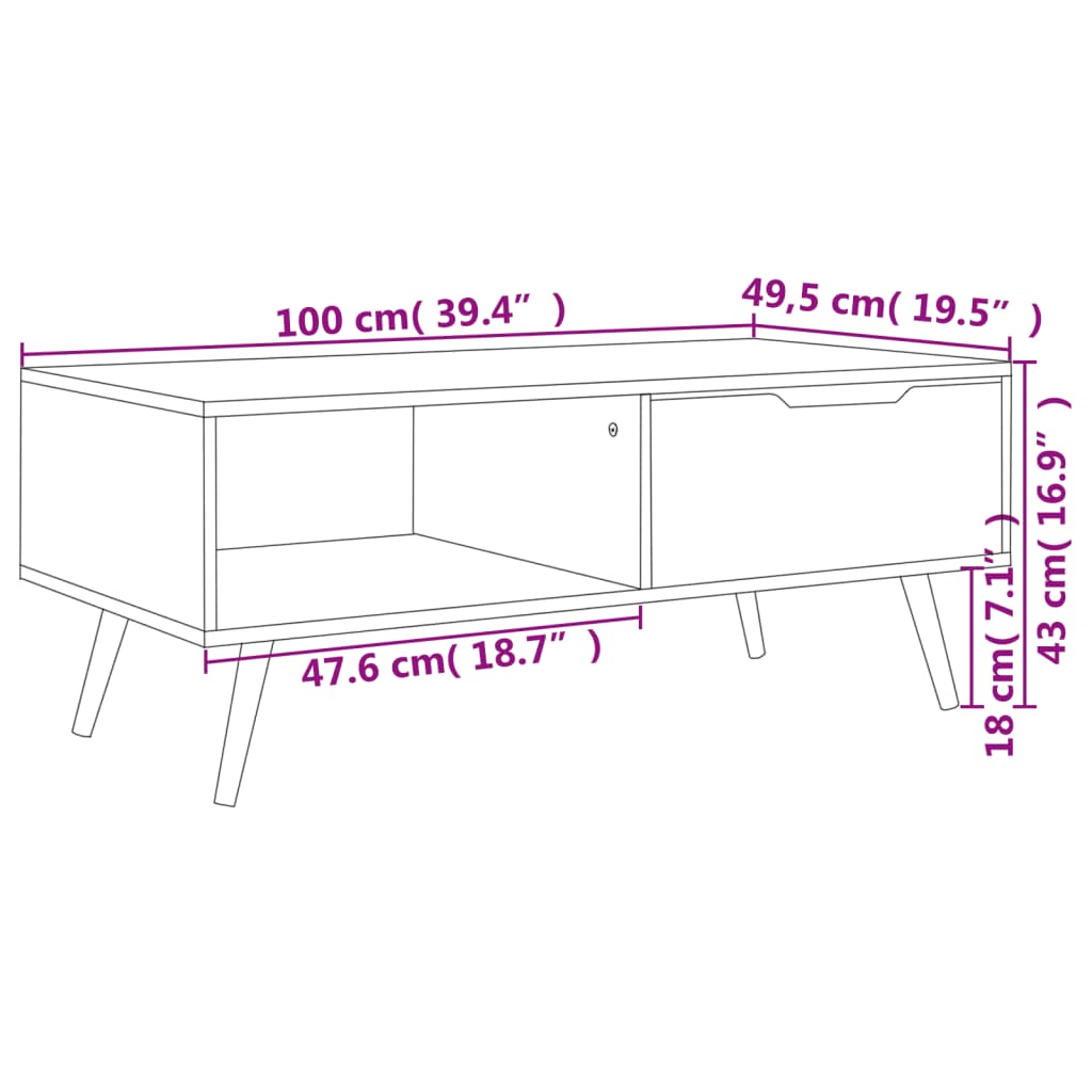 vidaXL Table basse Chêne Sonoma 100x49,5x43 cm Aggloméré