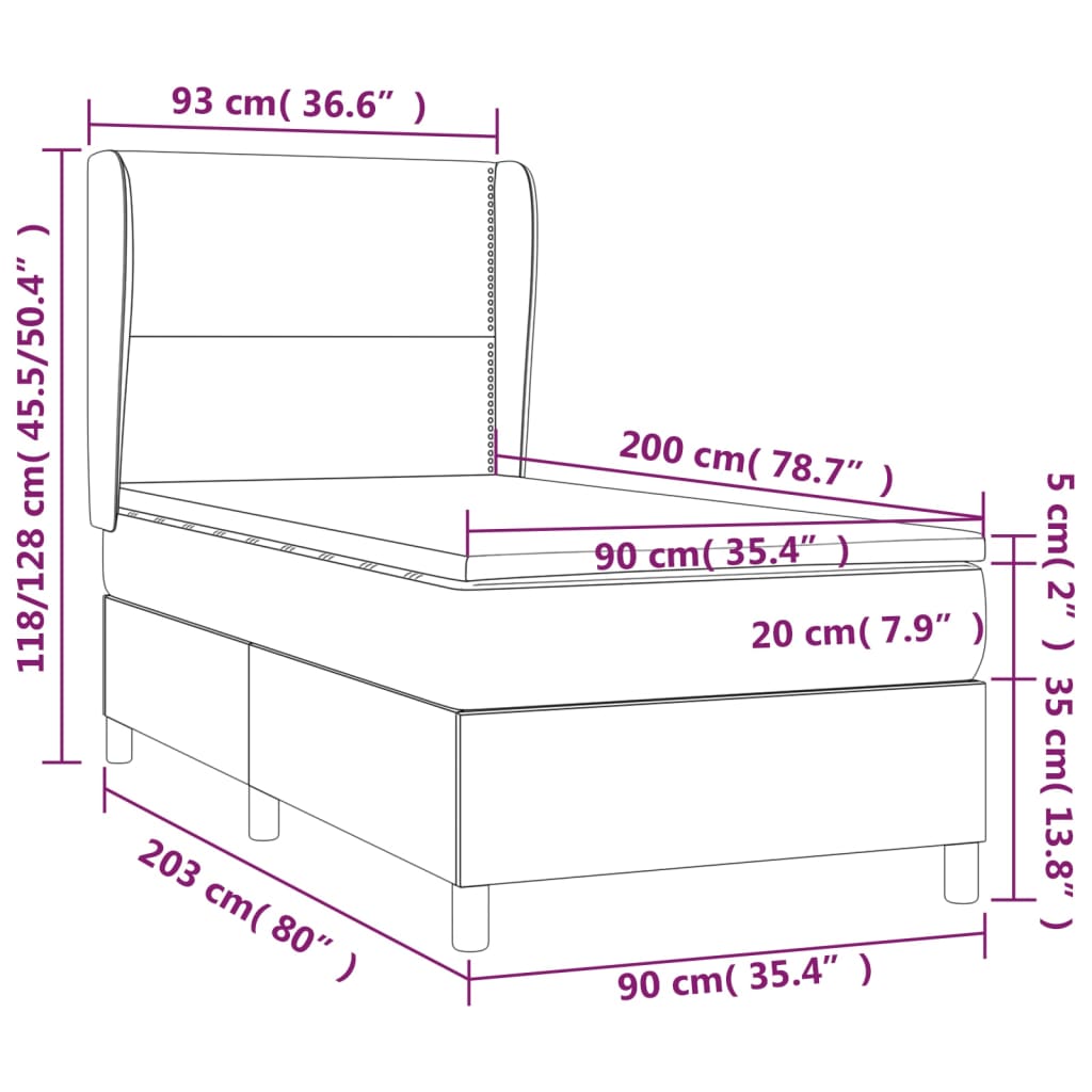 vidaXL Sommier à lattes de lit avec matelas Crème 90x200 cm Tissu