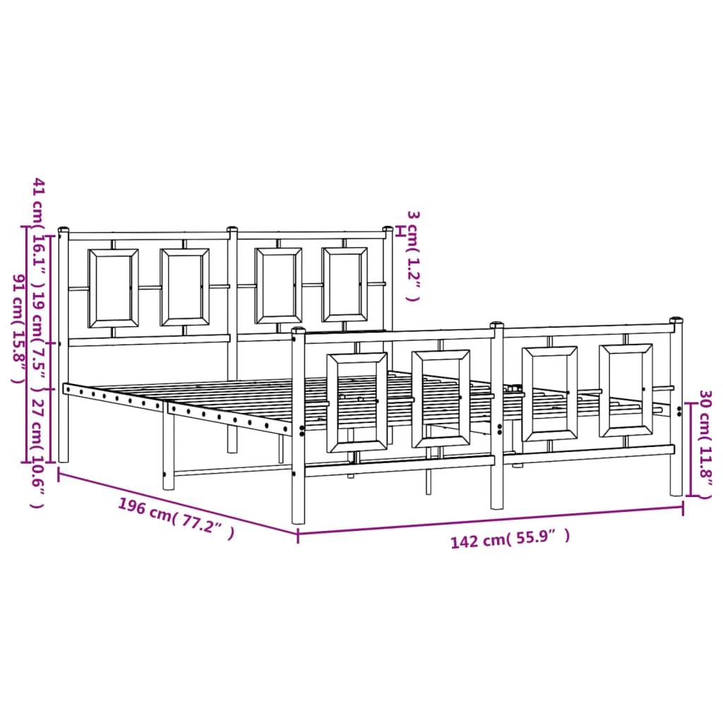 vidaXL Cadre de lit métal sans matelas avec pied de lit noir 135x190cm