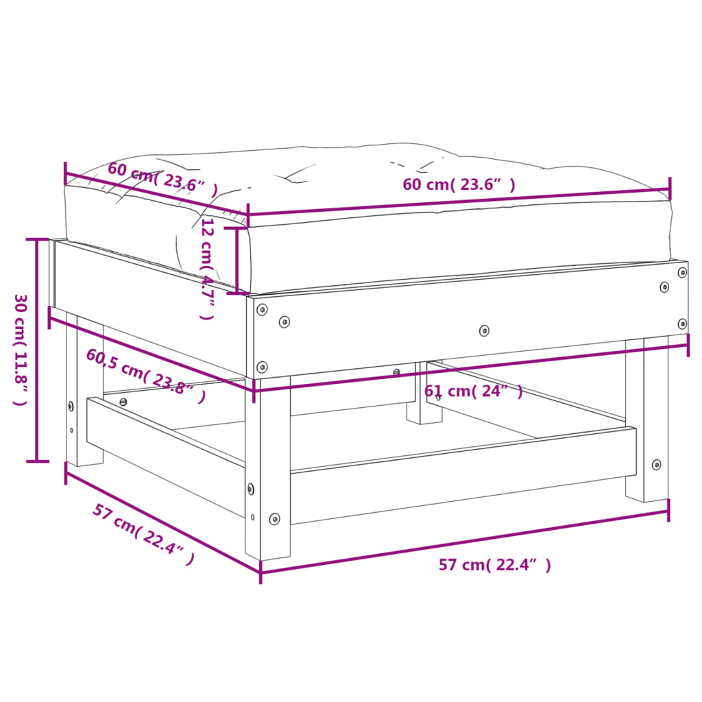 vidaXL Repose-pieds de jardin coussins lot de 2 noir bois pin massif