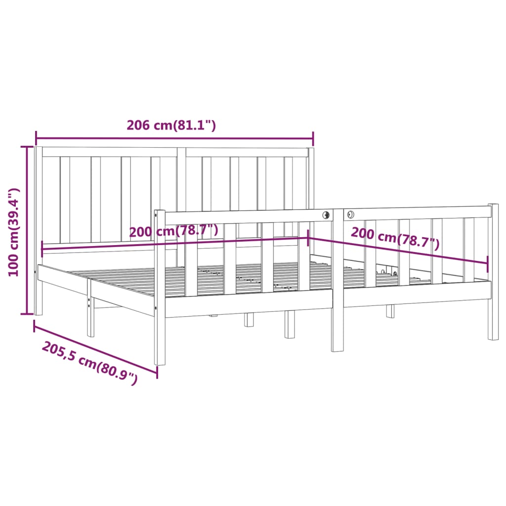 vidaXL Cadre de lit Bois massif 200x200 cm