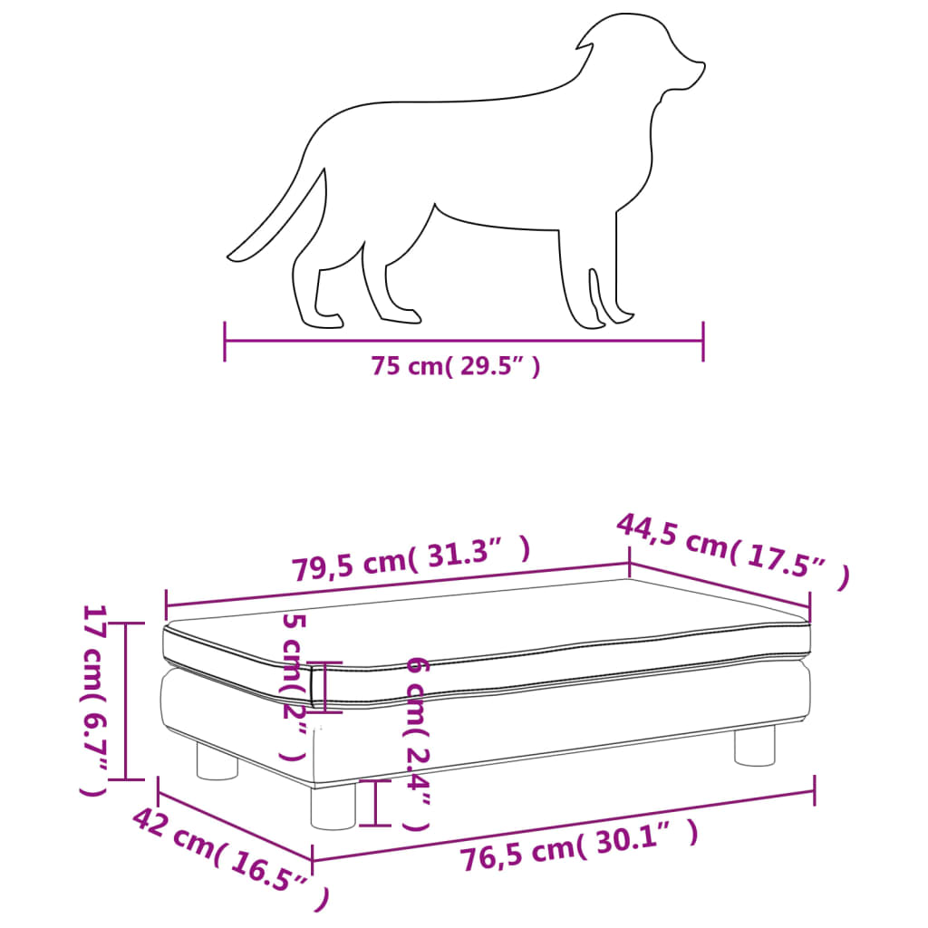 vidaXL Lit pour chien avec extension gris clair 100x50x30 cm velours