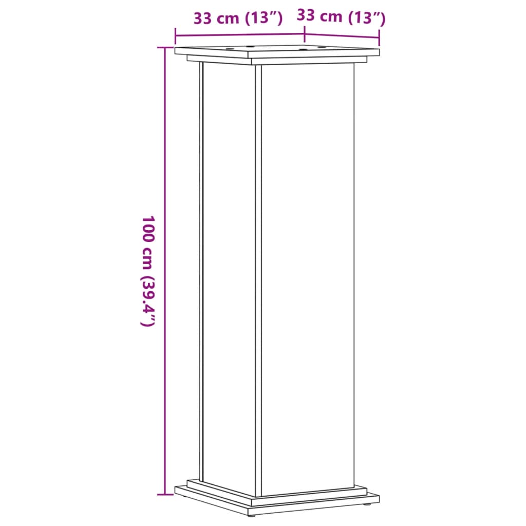 vidaXL Support pour plantes sonoma gris 33x33x100 cm bois d'ingénierie