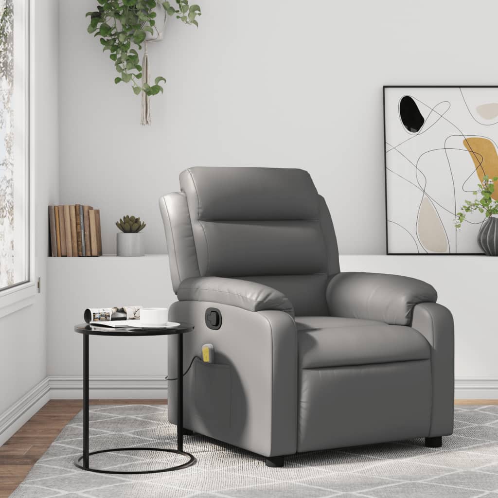 vidaXL Fauteuil de massage inclinable Gris Similicuir