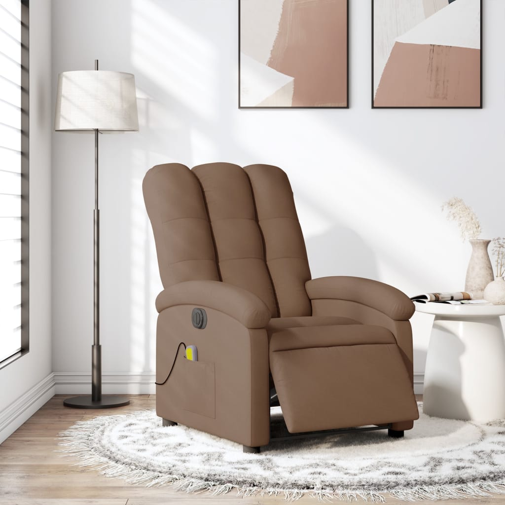 vidaXL Fauteuil inclinable de massage électrique marron tissu