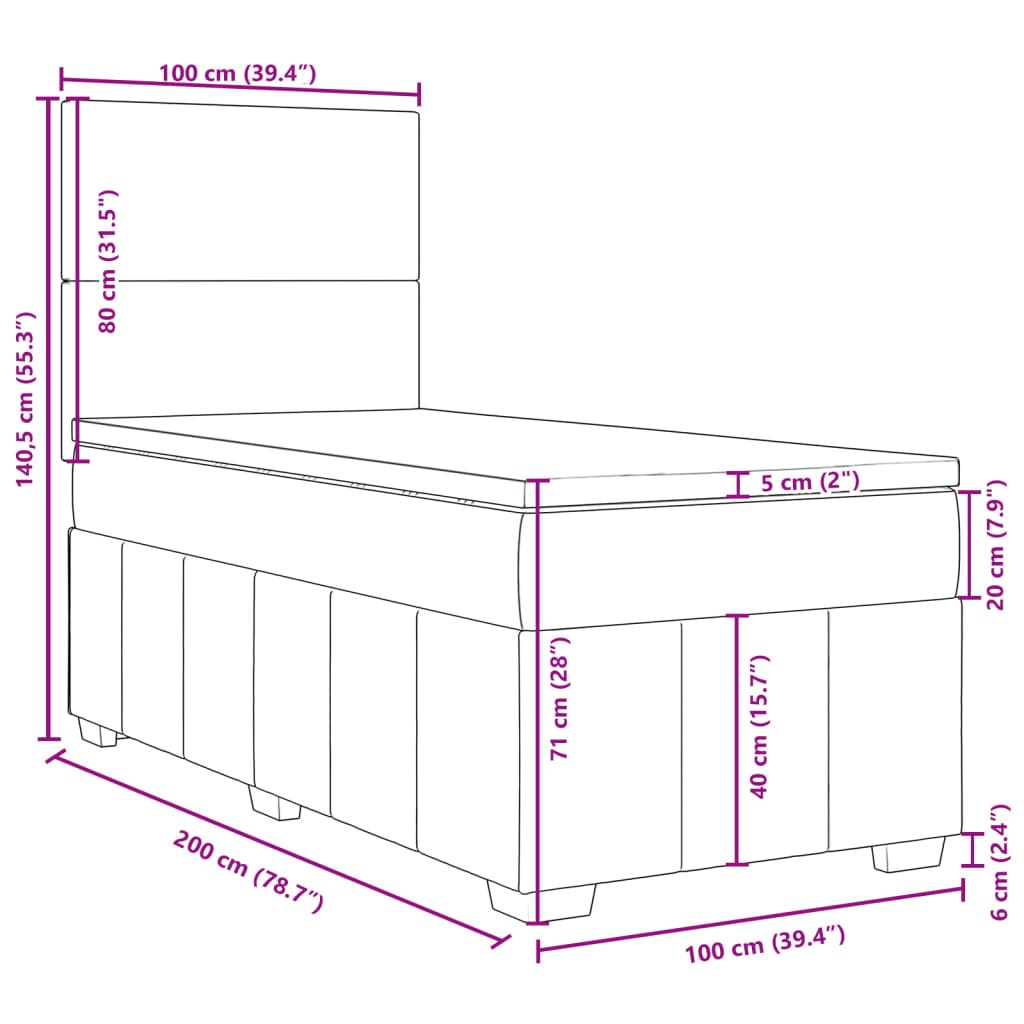 vidaXL Sommier à lattes de lit avec matelas Crème 100x200 cm Tissu