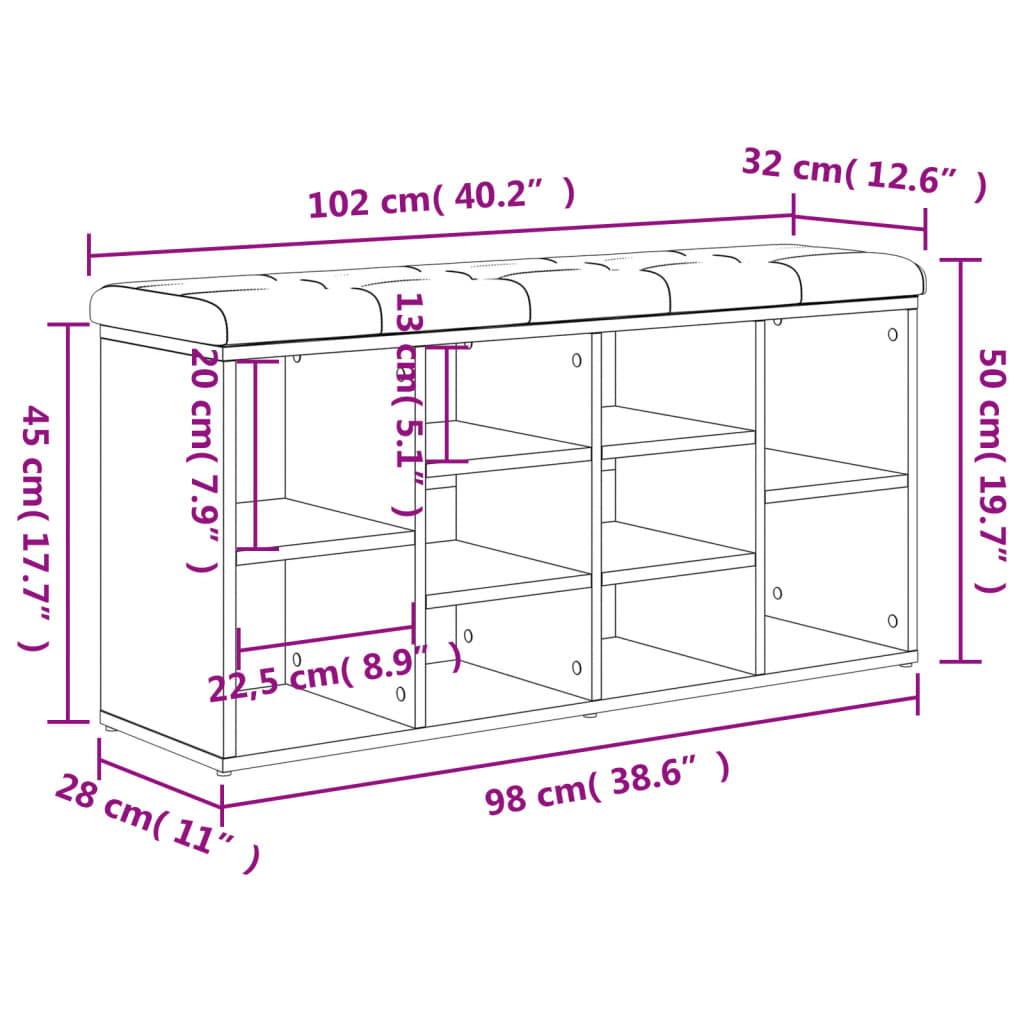 vidaXL Banc à chaussures chêne sonoma 102x32x50 cm bois d'ingénierie