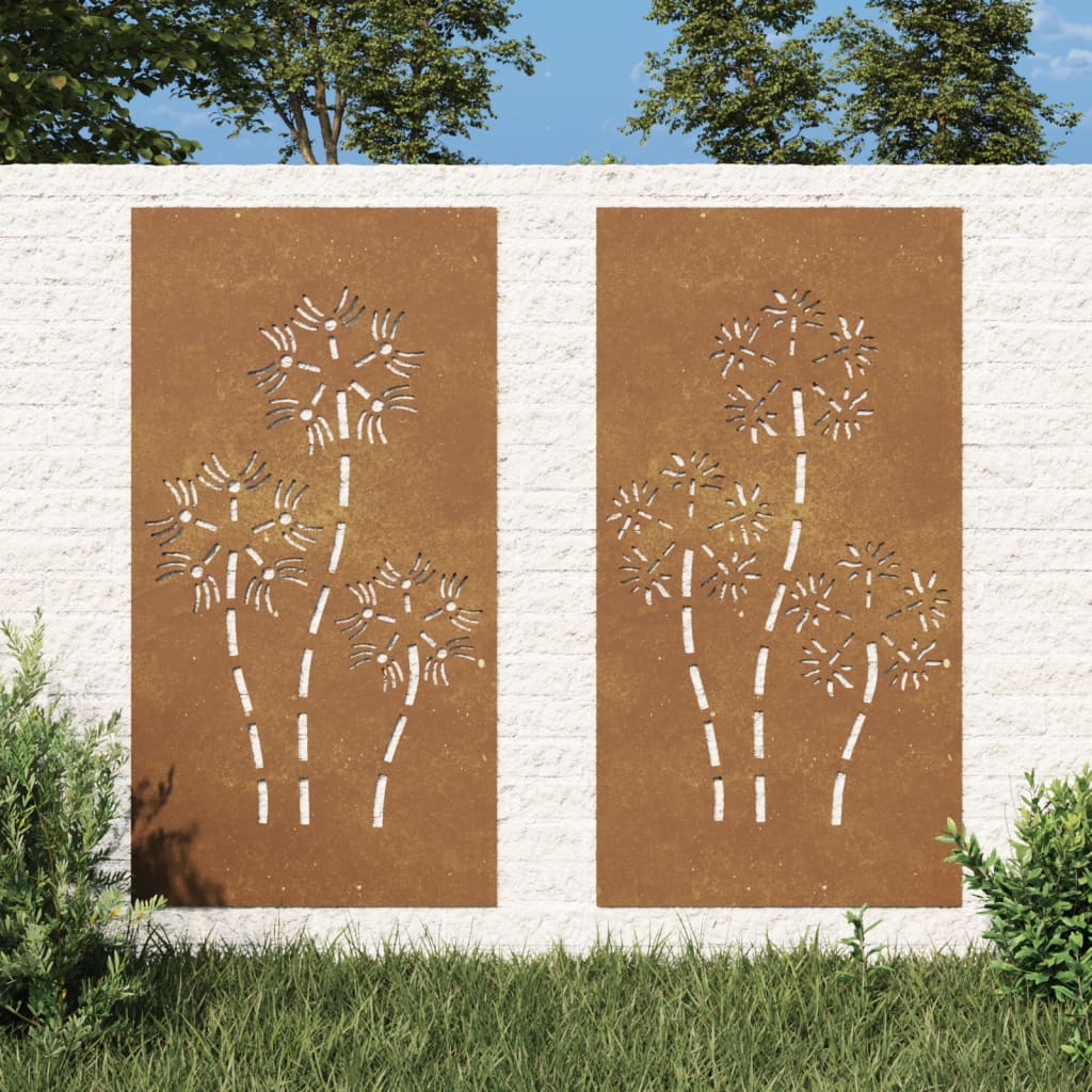 vidaXL Décorations murales de jardin 2pcs 105x55 cm design de fleur