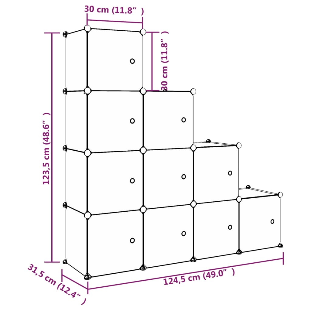 vidaXL Armoire de rangement pour enfants avec 10 cubes Blanc PP
