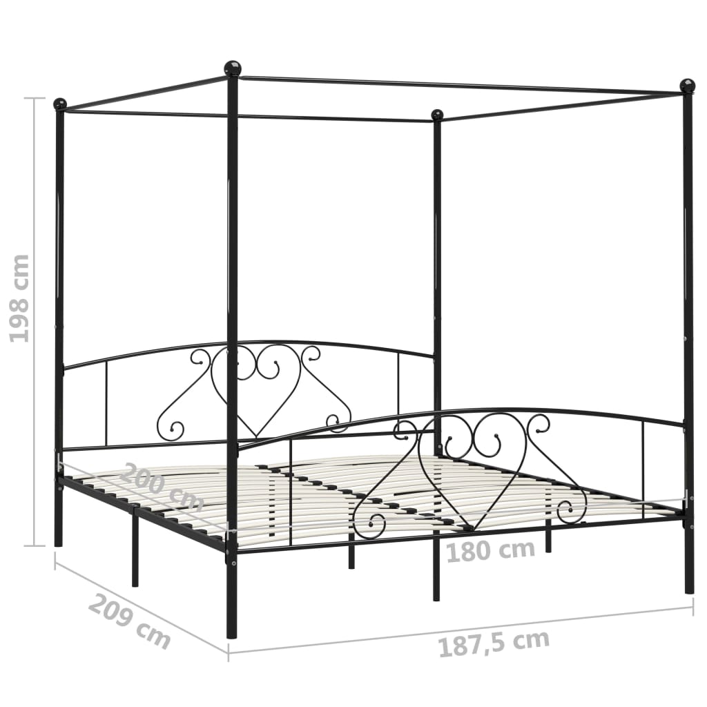 vidaXL Cadre de lit sans matelas avec baldaquin noir 180x200 cm métal