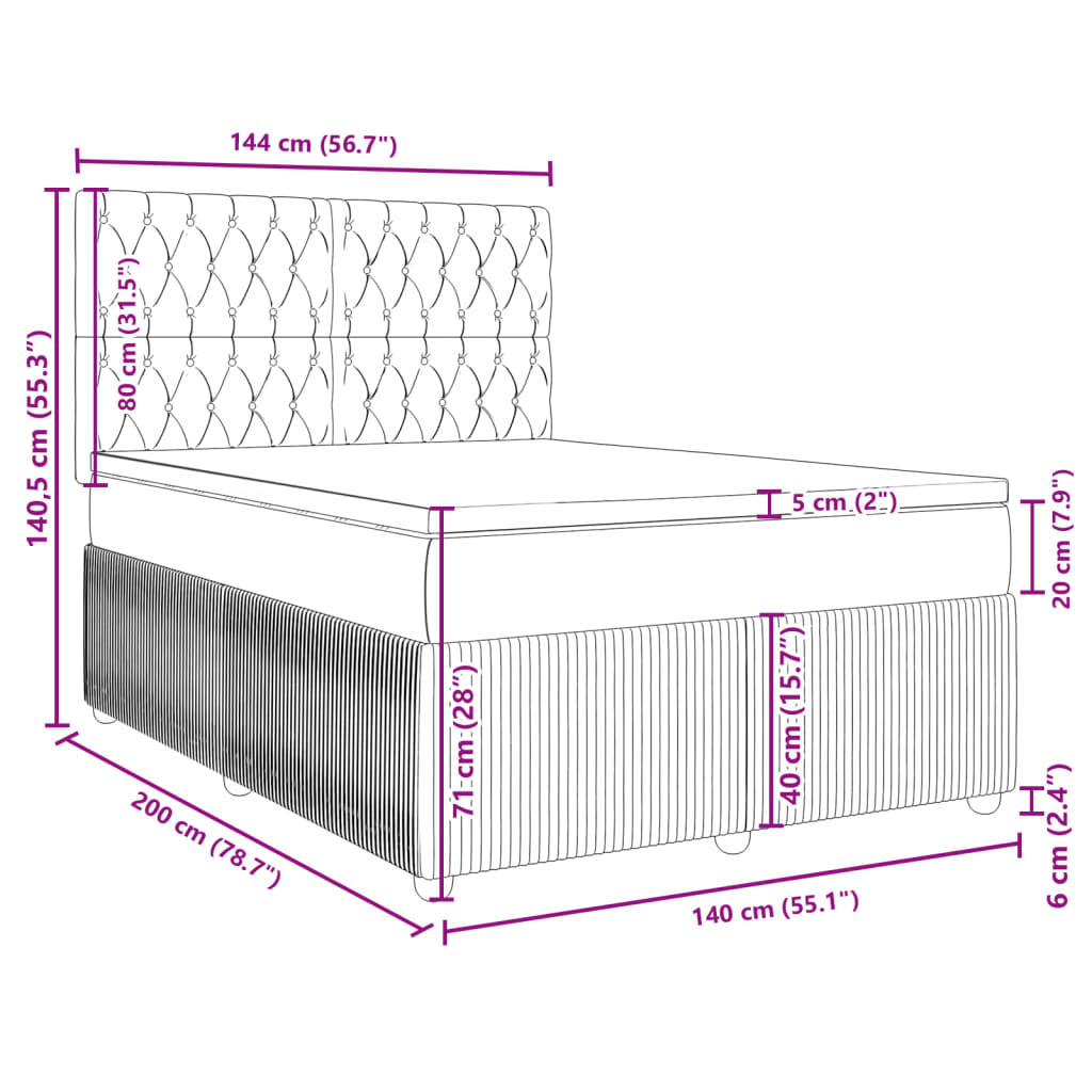 vidaXL Sommier à lattes de lit avec matelas Marron foncé 140x200 cm